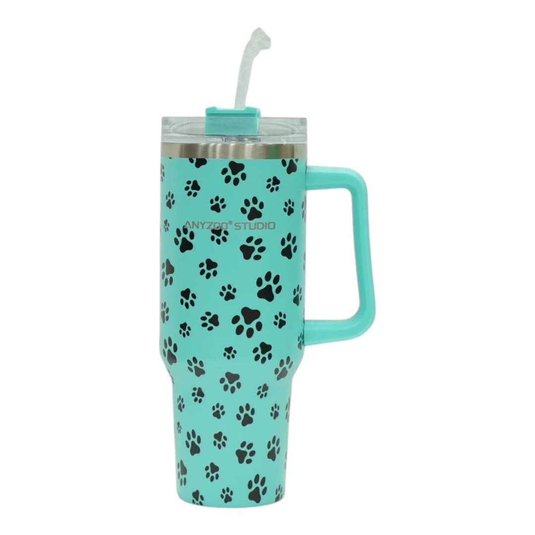 Teal Paw Print Tumbler with Black Prints
