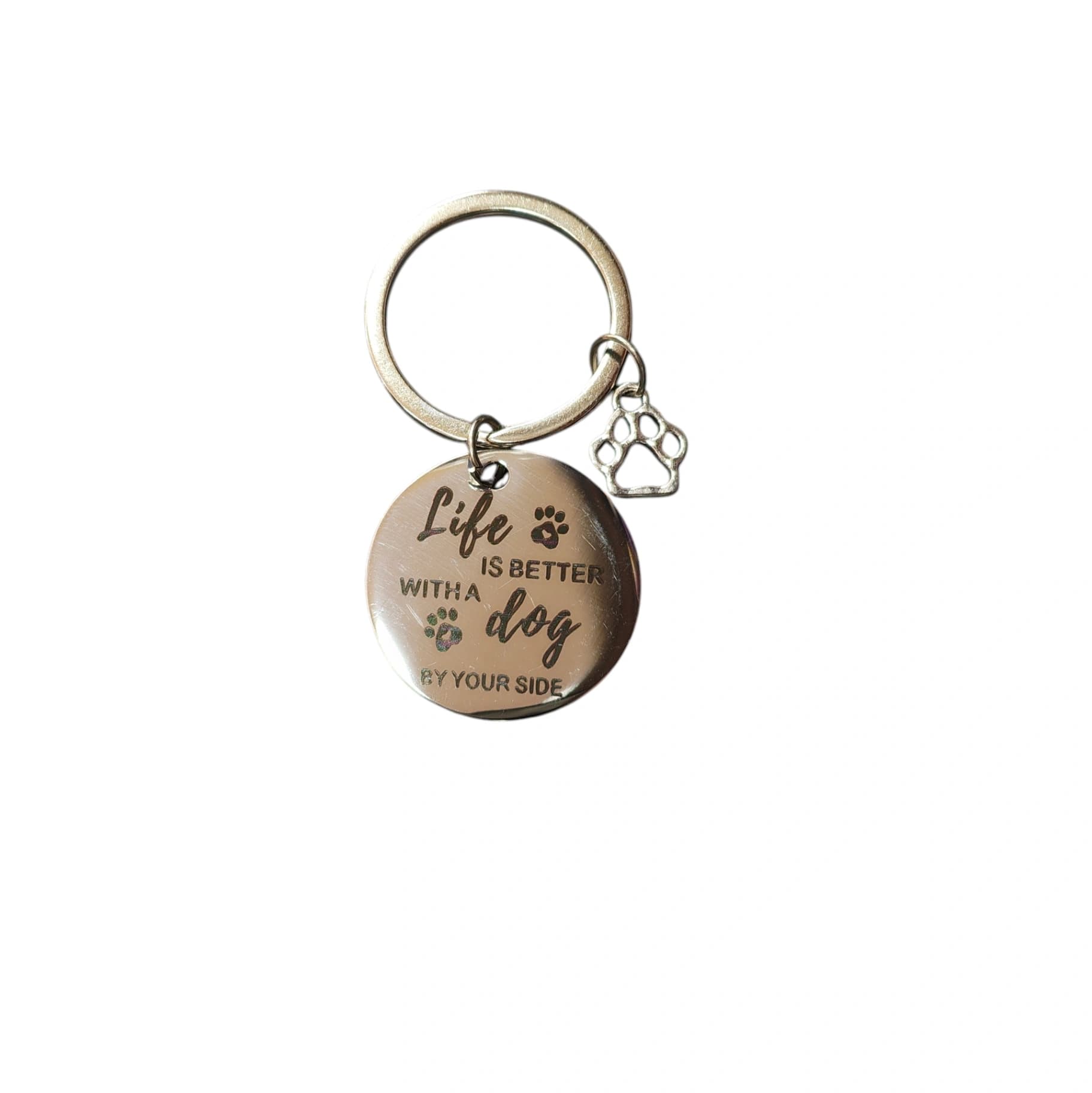 Life IS BETTER WITH A dog BY YOUR SIDE metal keychain