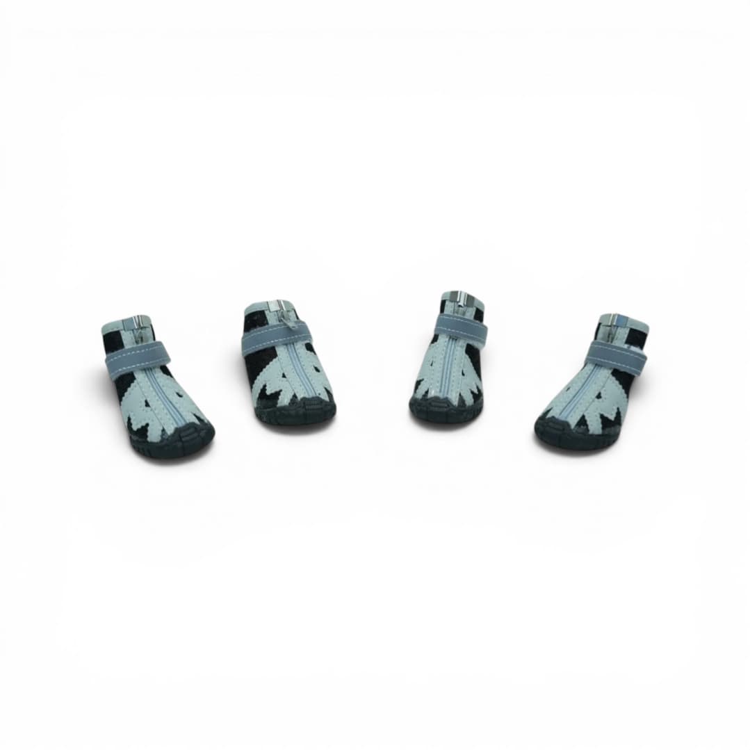 Sporty Black and Grey Dog Shoes with Zipper and Velcro Strap