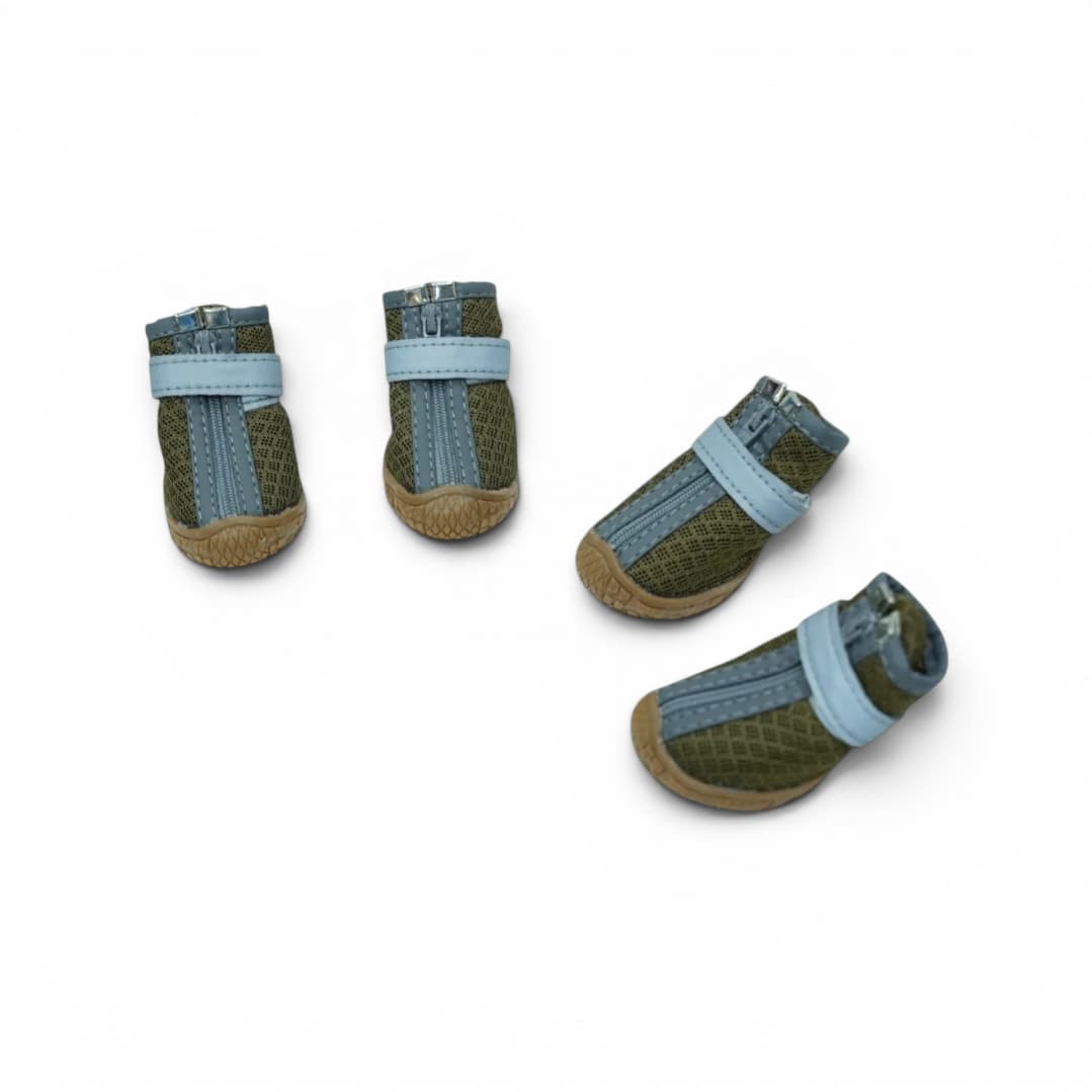 Brown and Gray Dog Shoes with Zipper and Velcro Strap