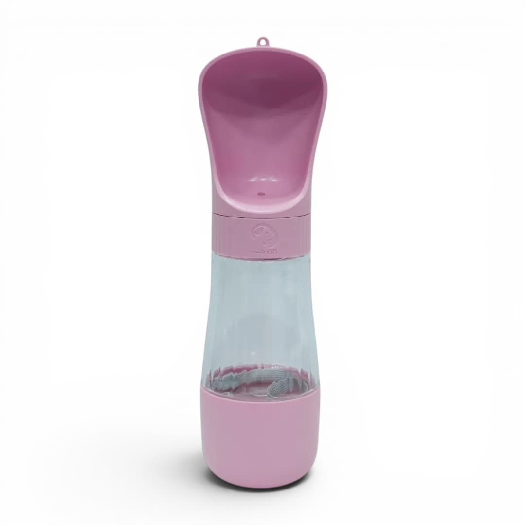 Pink Portable Pet Water Bottle with Scoop Cap