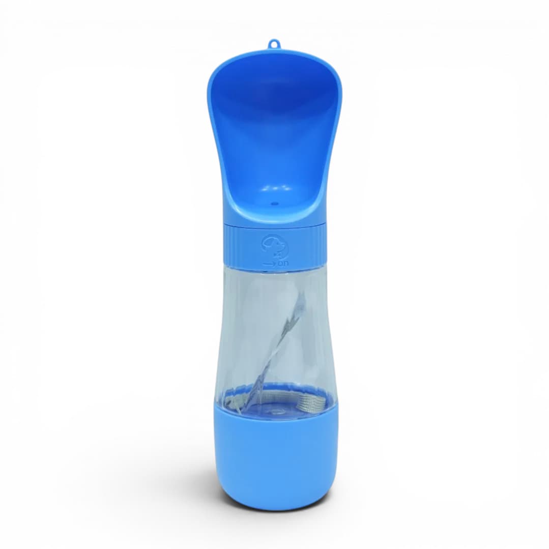 Blue Portable Pet Water Bottle with Scoop Cap