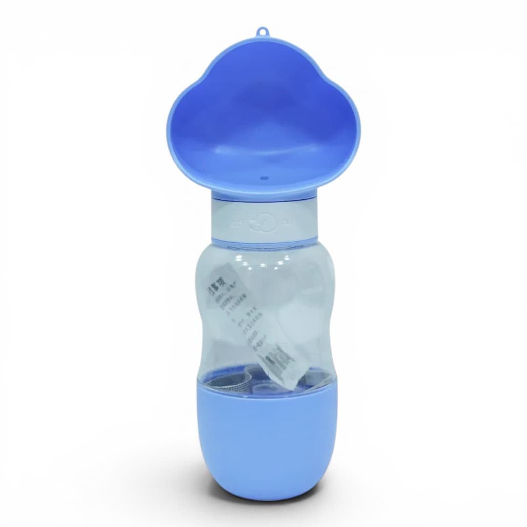 Blue and Gray Portable Pet Water Bottle with Paw-Shaped Cap
