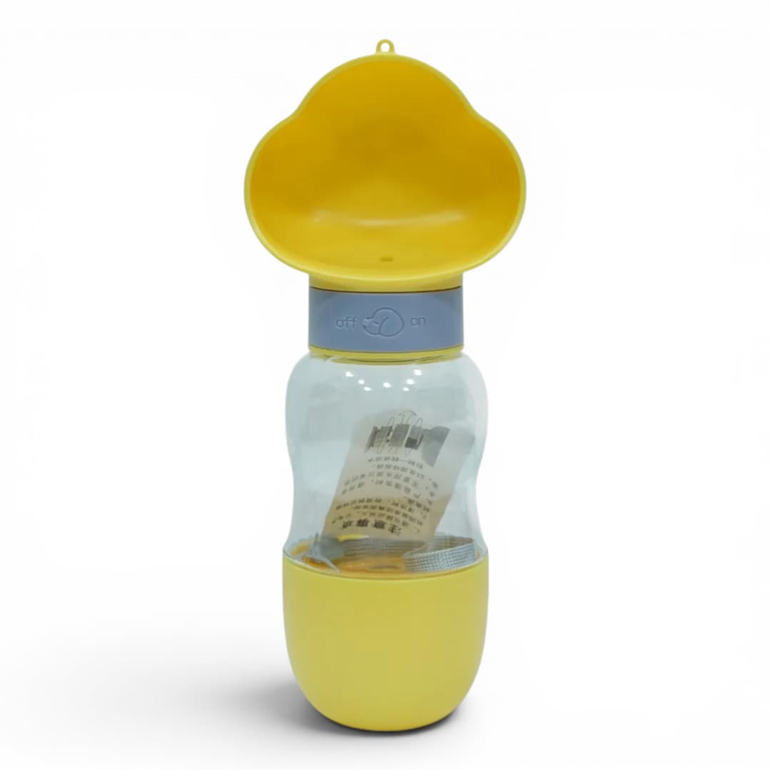 Yellow and Gray Portable Pet Water Bottle with Paw-Shaped Cap