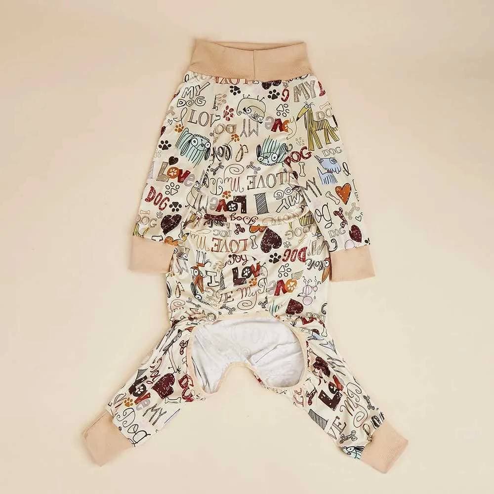 Large Dog Pajamas Bodysuit 100% Cotton Green Black Stripes Lightweight Elastic (3XL - 4XL - 5XL)
